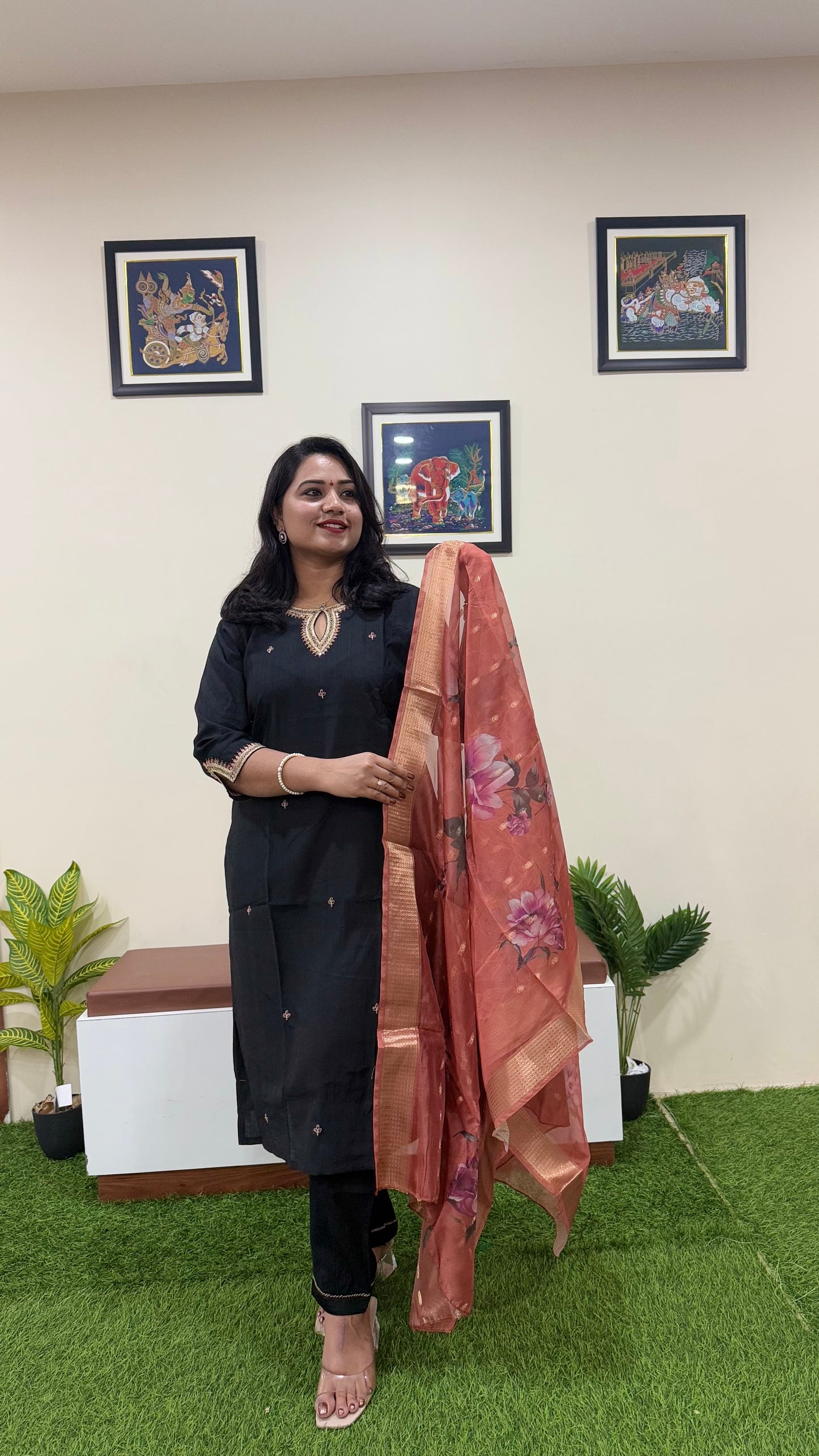 Vertican Silk Straight Cut Kurta Pant Dupatta Set with Organza Digital Print Dupatta – Sizes XL to 3XL