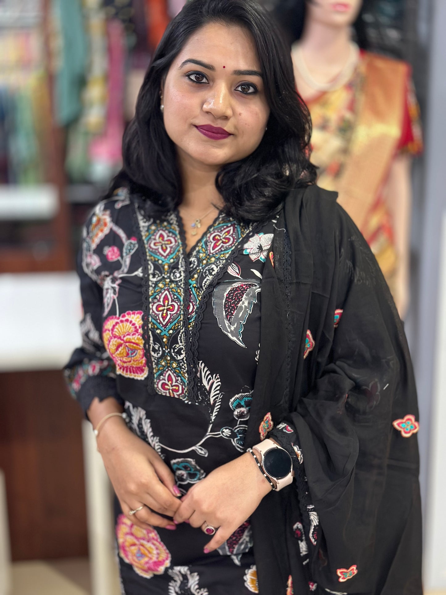 Stunning Pakistani-Style Floral Cotton Suit with Sequins and Beadwork