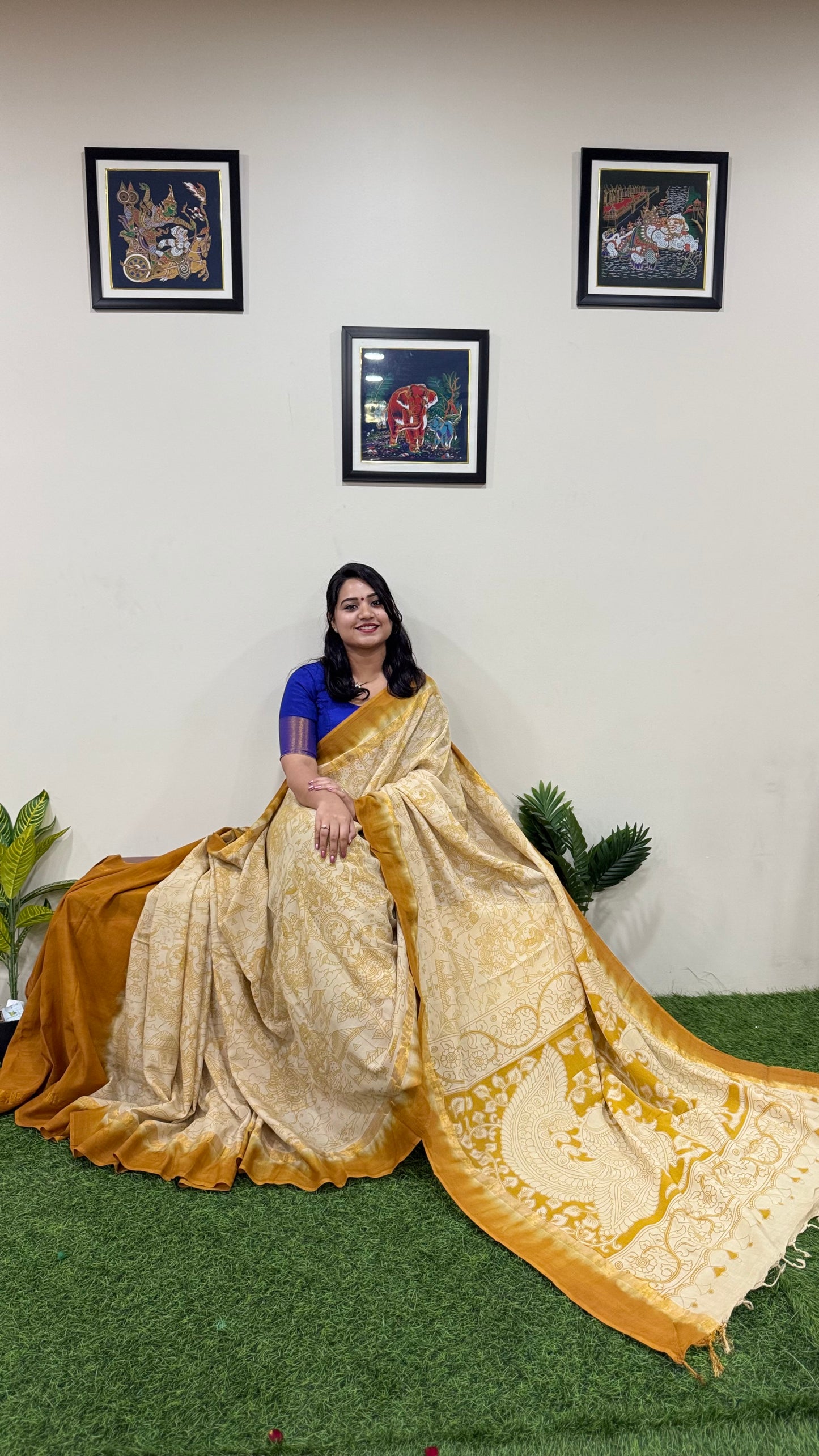 Pure Nellore Silk Outline Kalamkari Saree