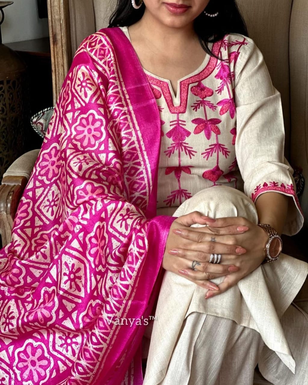 Premium Handloom South Cotton Kurta Pant and K-Silk Dupatta Set