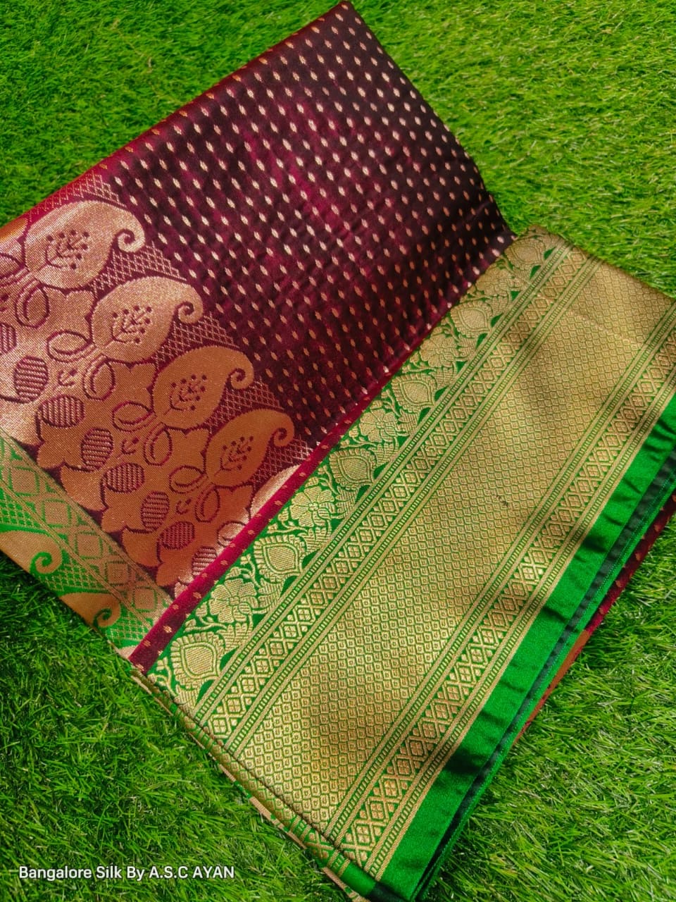 Bangalore Silk Saree with Pure Velvet Touch, Dual Tone Colour & All-Over Chunri Butta Design