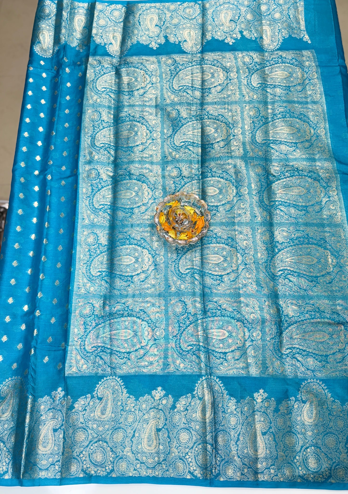 Pure Tussar Silk Jamdani Saree with Multicolor Zari Buta and Rich Pallu – Silk Mark Certified
