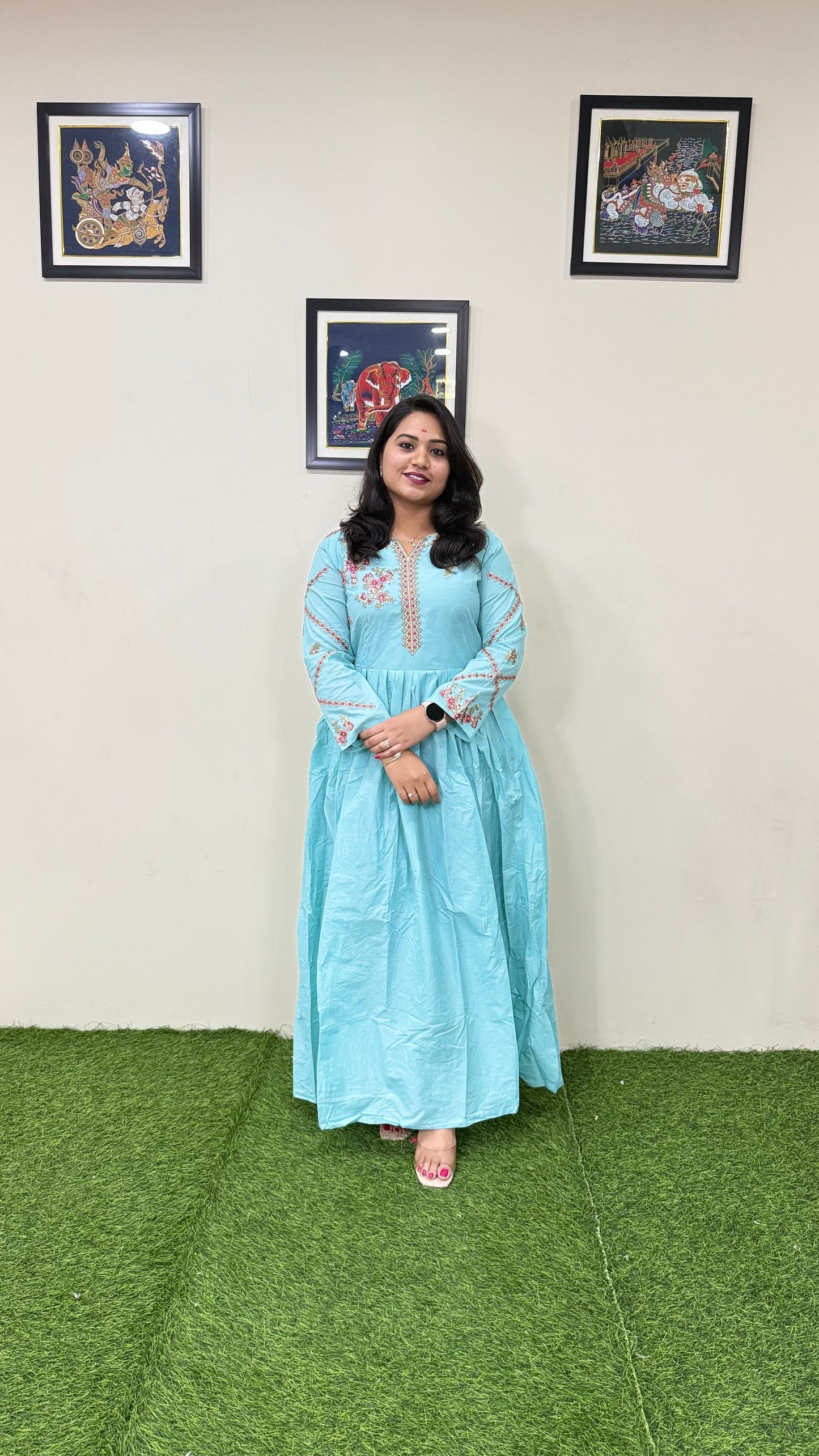 Muslin Silk Embroidered Gown for Women with Handwork and Malai Crepe Inner – 56+ Inch Length