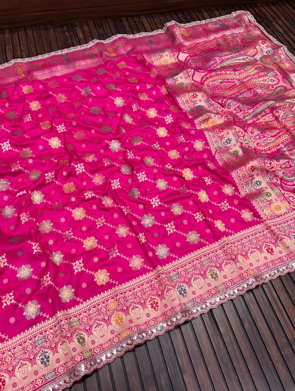 Pure Masharu Silk Lakhnavi Meena Jacquard Saree