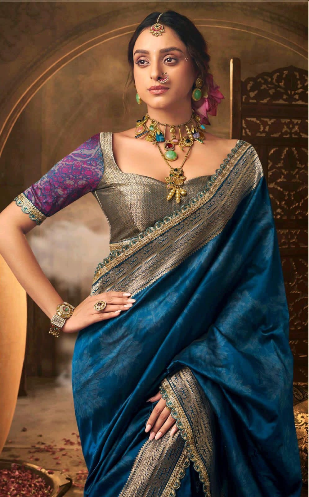 Banarasi tissue silk saree with lace border and heavy pallu – soft designer ethnic wear for women