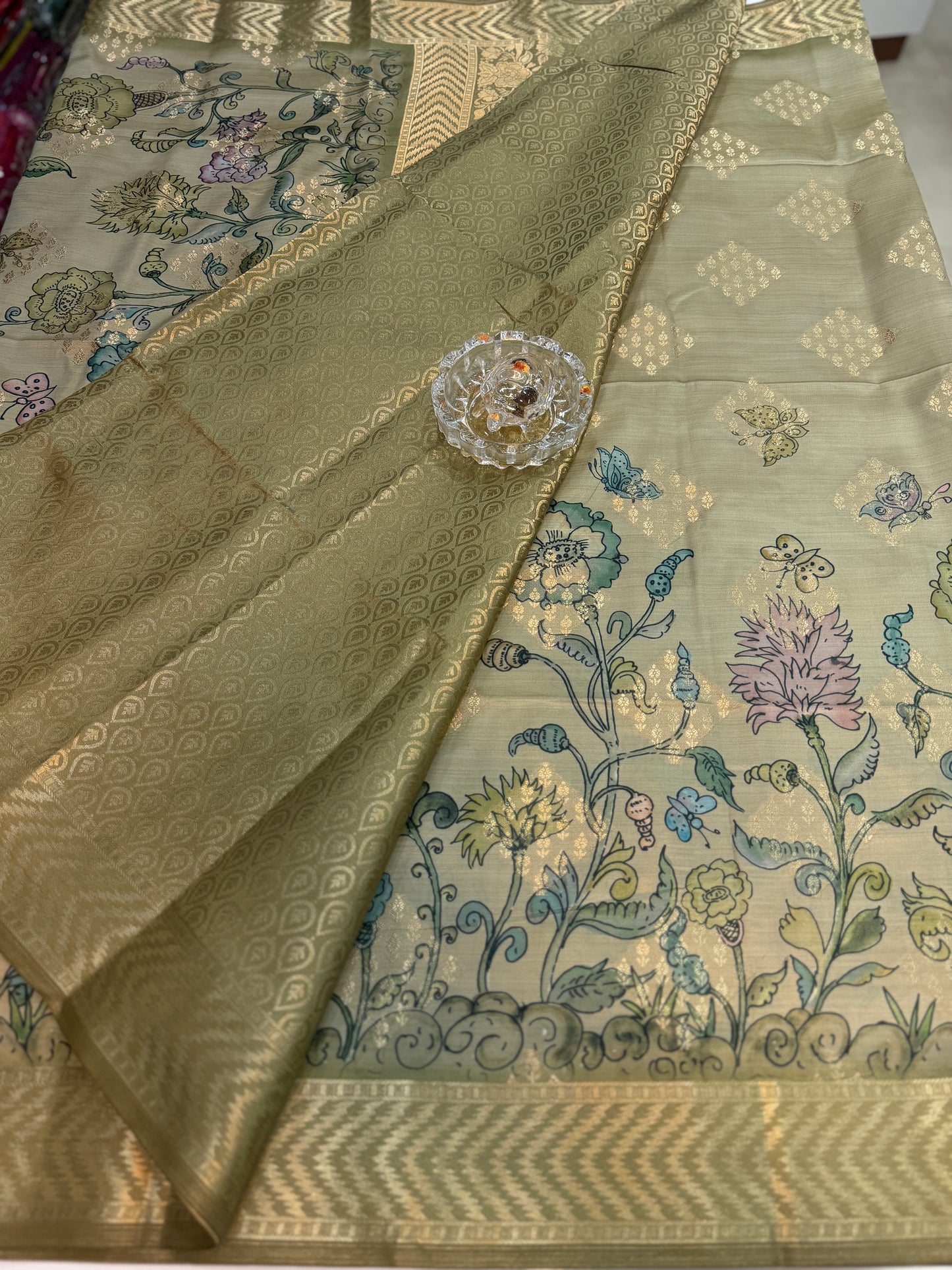 Bamboo Silk Floral Printed Saree with Rich Decorative Pallu, Rich Floral Kalamkari Style Prints