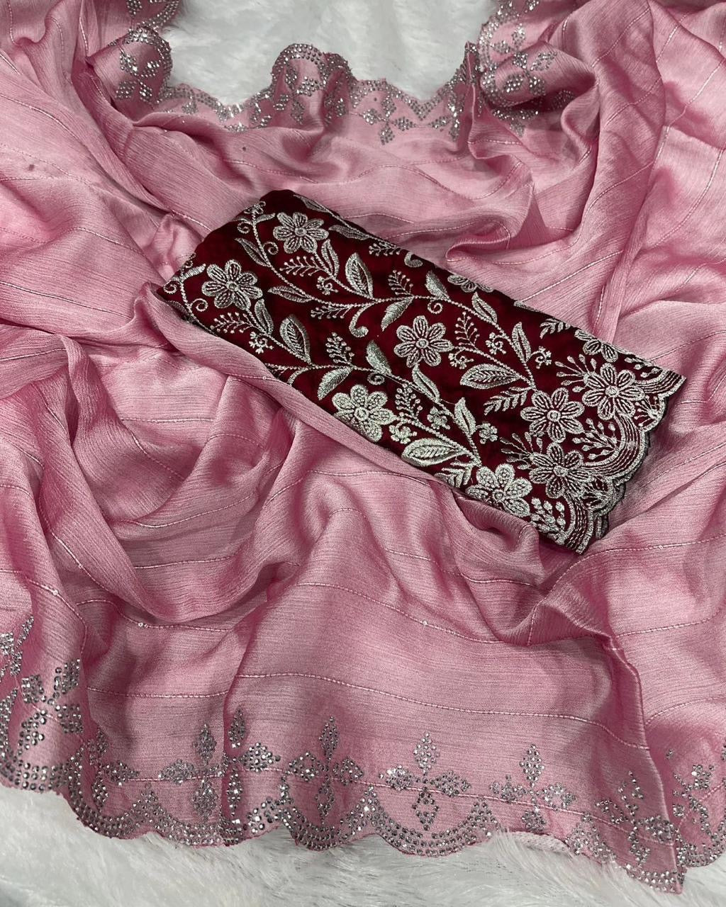 New Arrivals: Stunning Chiffon Georgette Saree with Zarkan Diamond Cut Work