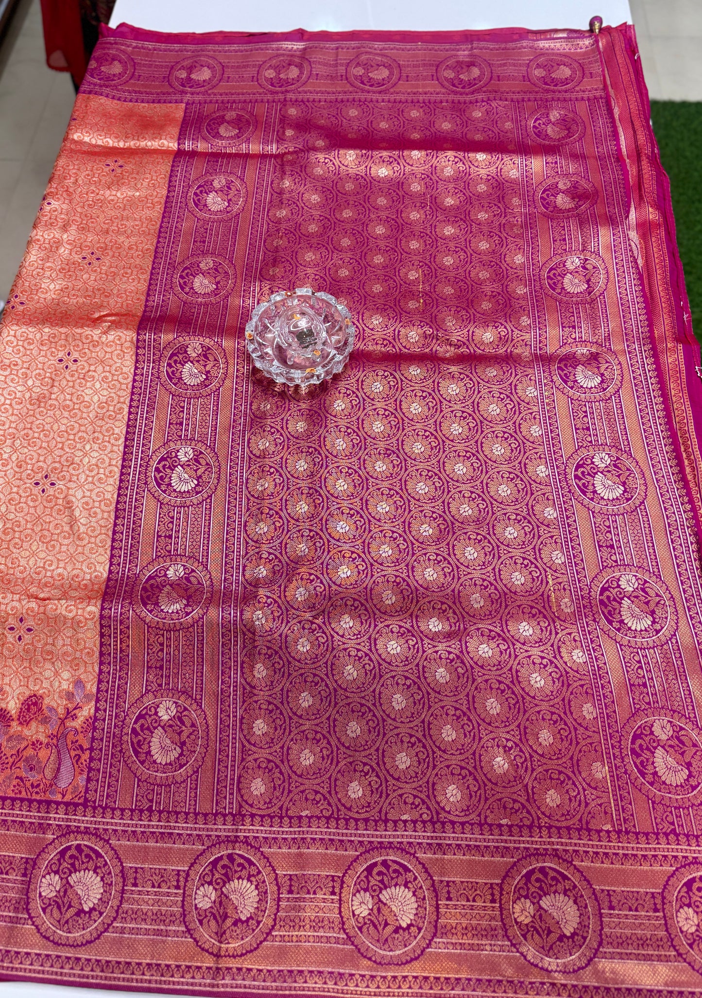 Kanjivaram Soft Silk Saree with Meenakari Weaving, Broad Pattu and Potli Tassels – Wedding Silk Saree for Women