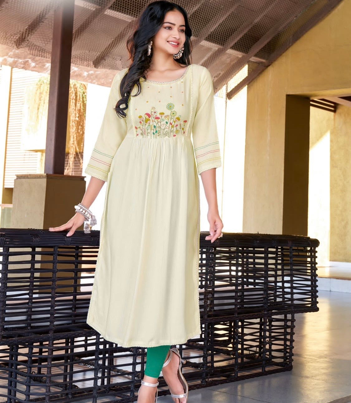 Rayon Wrinkle Lurex Kurti with Embroidery and Handwork for Women – XXL & XXXL, Multiple Designs