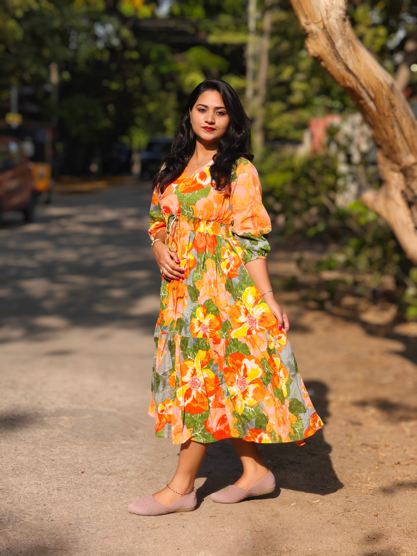 Multicolor Cotton Floral Fit & Flare Dress 101JAA