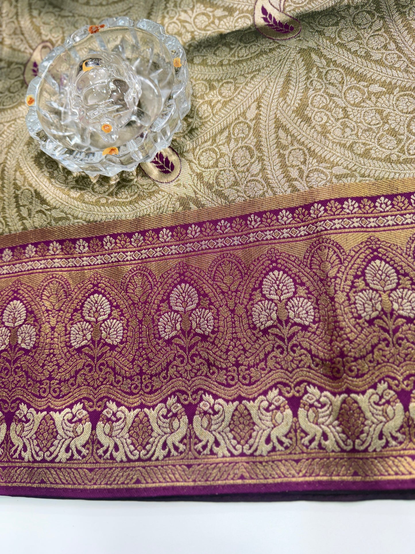 Kanjivaram Soft Silk Saree with Meenakari Weaving, Broad Pattu and Potli Tassels – Wedding Silk Saree for Women