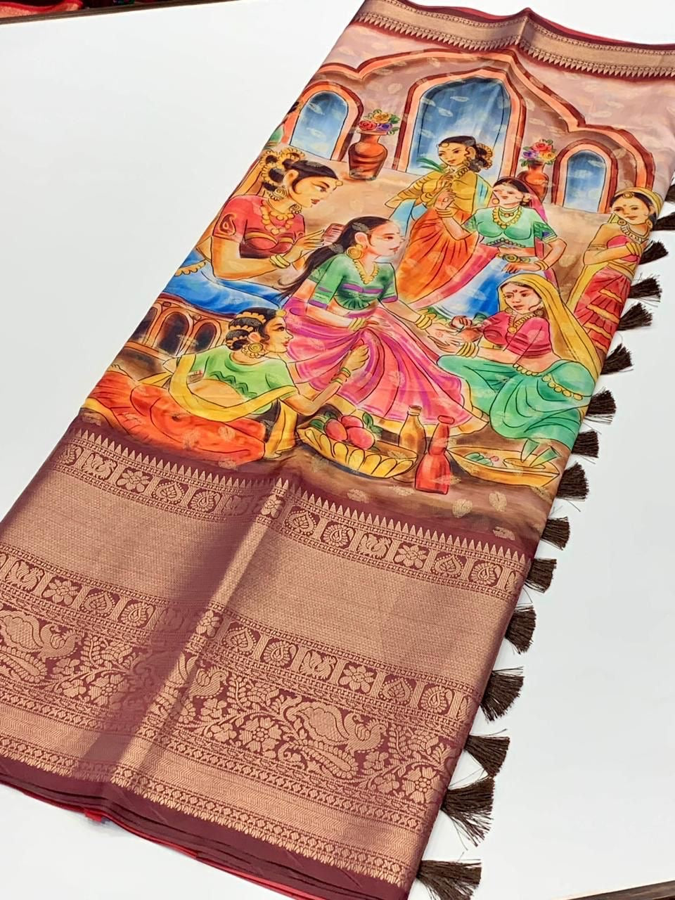 Pratibha Soft Banarasi Silk Kalamkari Block Print Designer Party Wear Saree