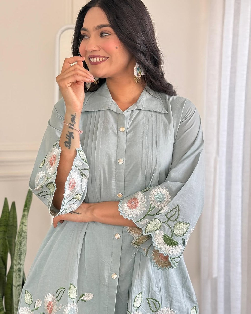 Mani’s Fashions – Embroidered Cotton Kurta Pant Set