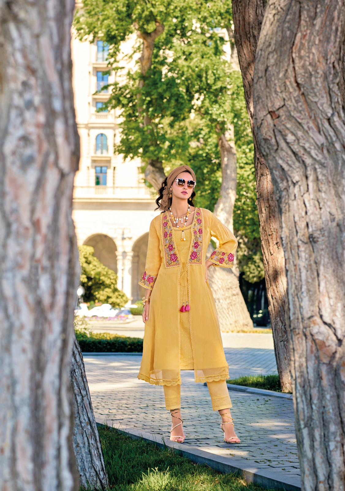 Pure Viscose Organza Silk Kurti Pant Set with Embroidered Organza Koti – Women’s Festive Ethnic Wear