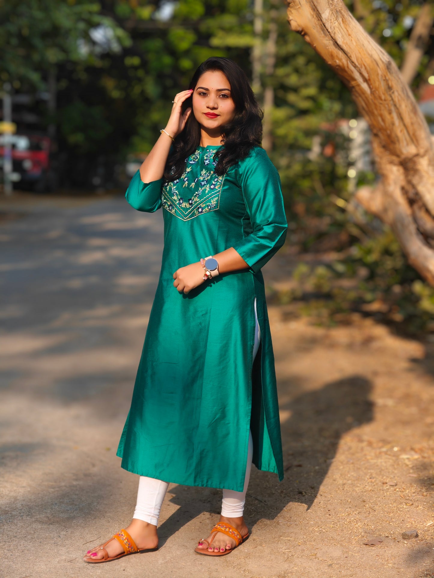 Peacock Green Poly Silk Solid Straight Kurta 4164