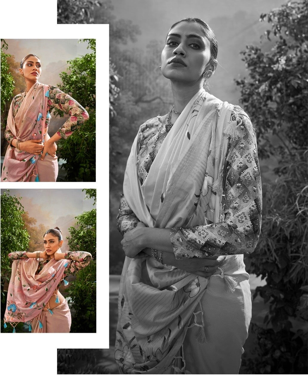 Soft Linen Tissue Saree with Hand Brush Print and Kalamkari Blouse – Festive and Wedding Wear