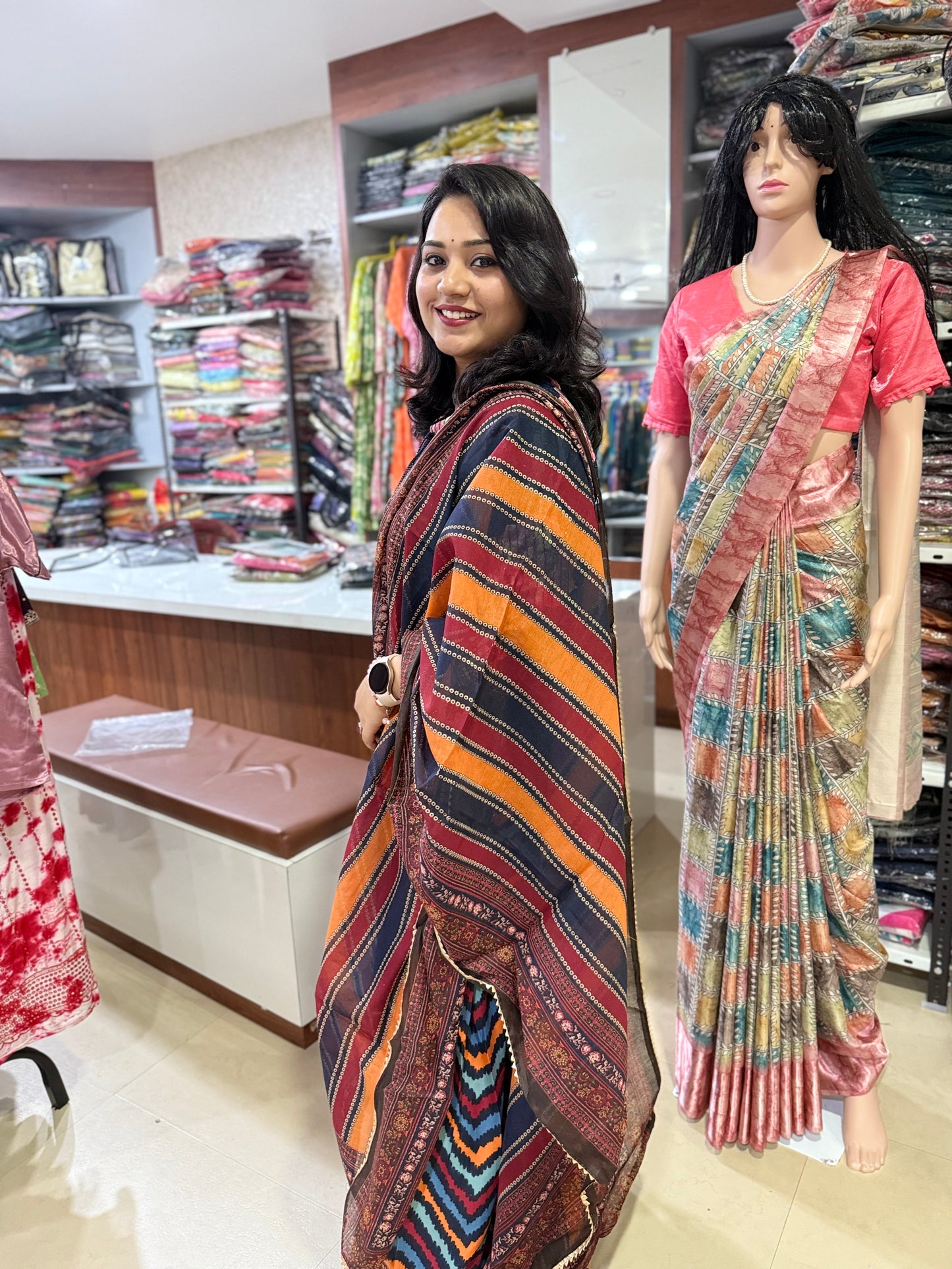 Blue Viscose Kurta Set with Floral Print and Striped Dupatta – Women’s Sizes S to XXL