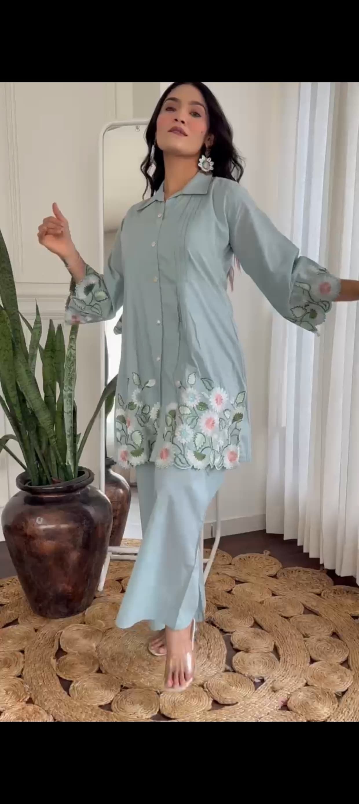 Mani’s Fashions – Embroidered Cotton Kurta Pant Set
