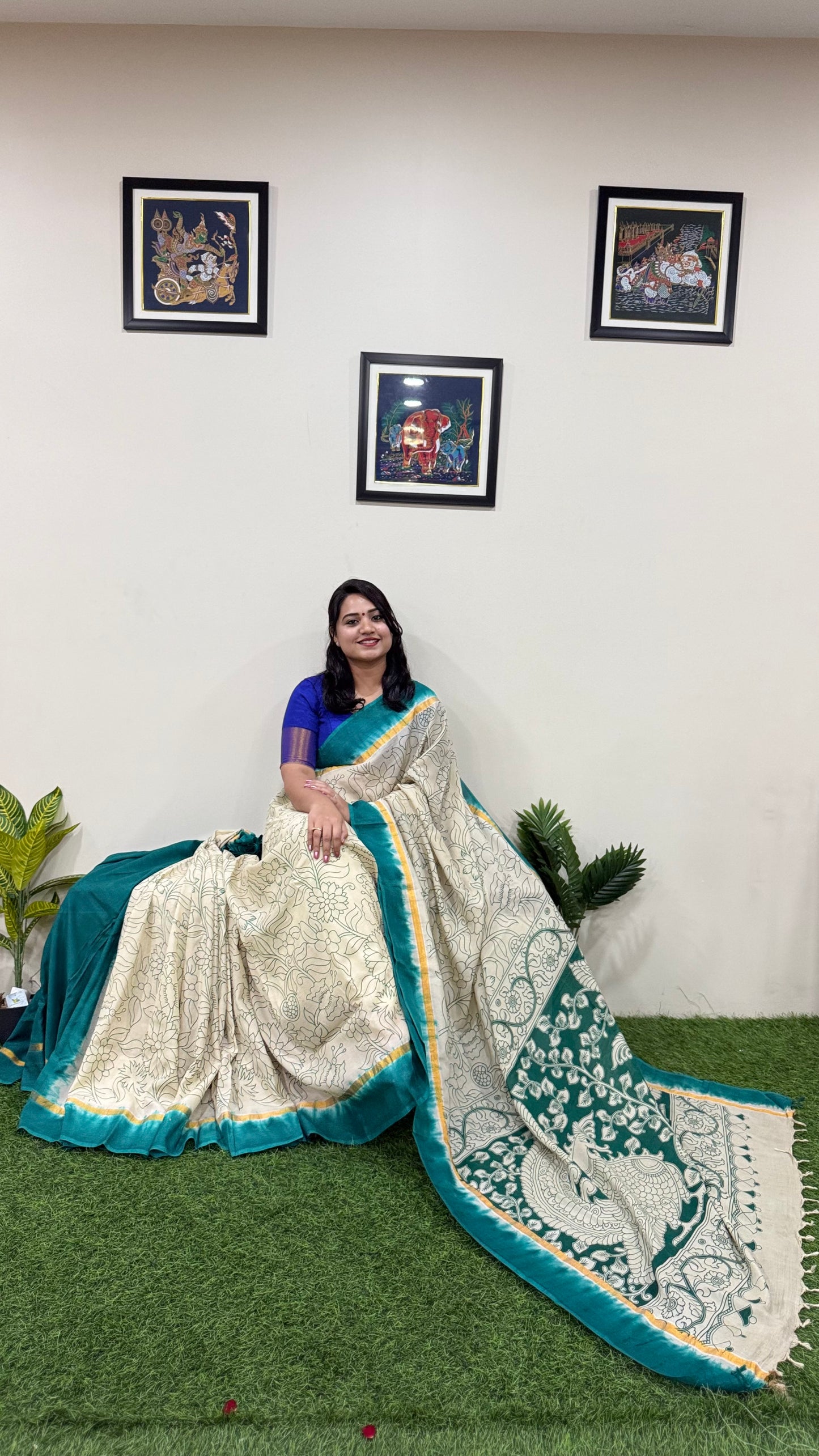 Pure Nellore Silk Outline Kalamkari Saree