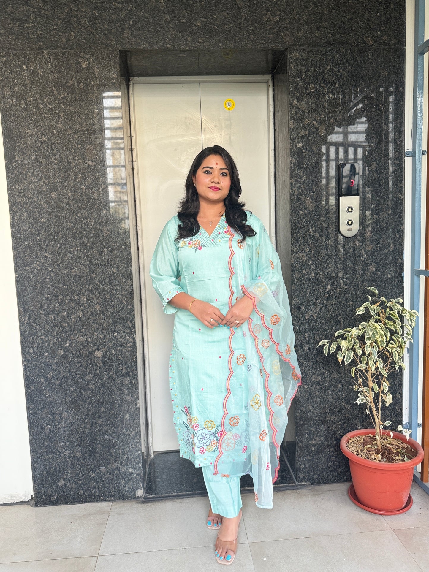 Modal Silk Kurta Pant Dupatta Set with Embroidery Work – Women’s Ethnic Wear (Sizes M–2XL)