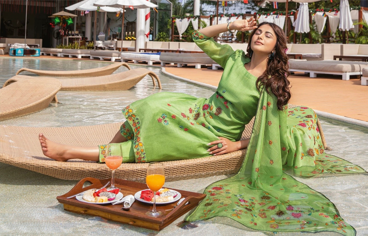 Modal Silk Kurti Pant Dupatta Set with Katha Embroidery and Jaam Silk Bottoms for Women – Plus Sizes