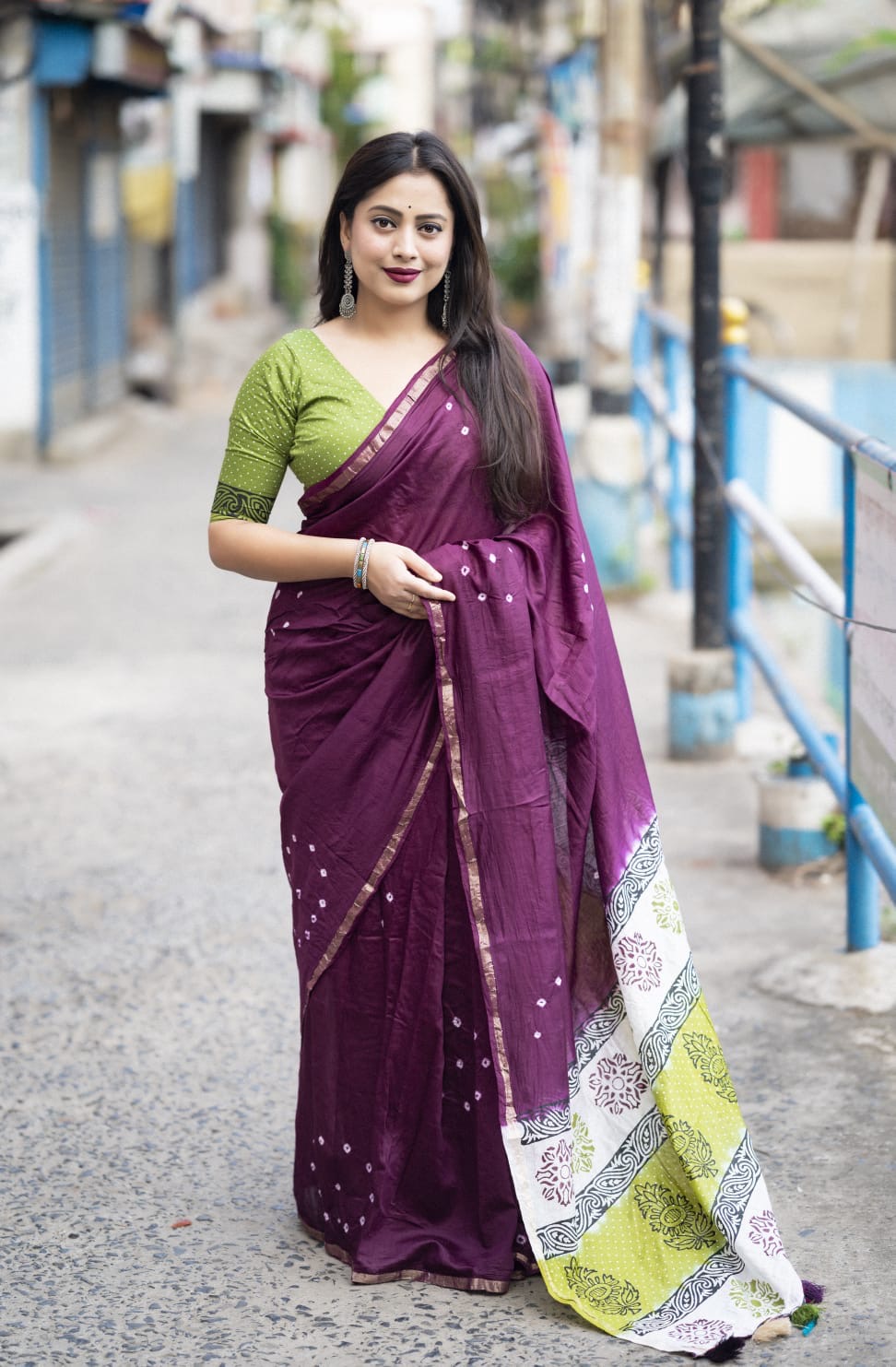 Exquisite Handcrafted Bandhani and Block Print Chanderi Cotton Saree