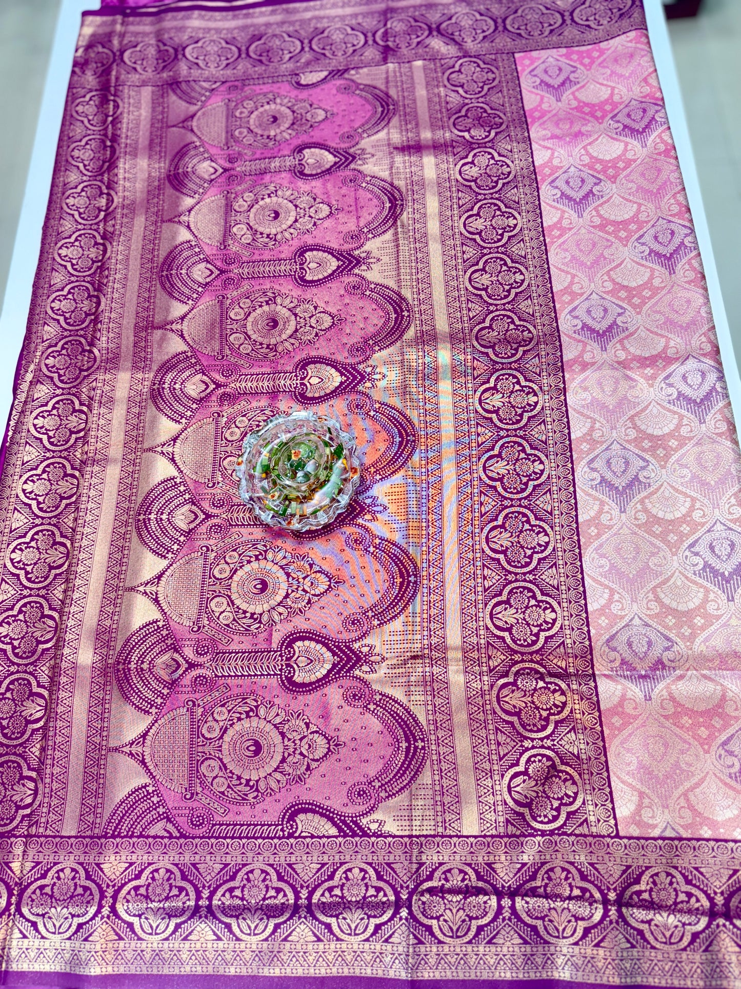 Tissue silk saree with rich zari weaving and contrast border for women