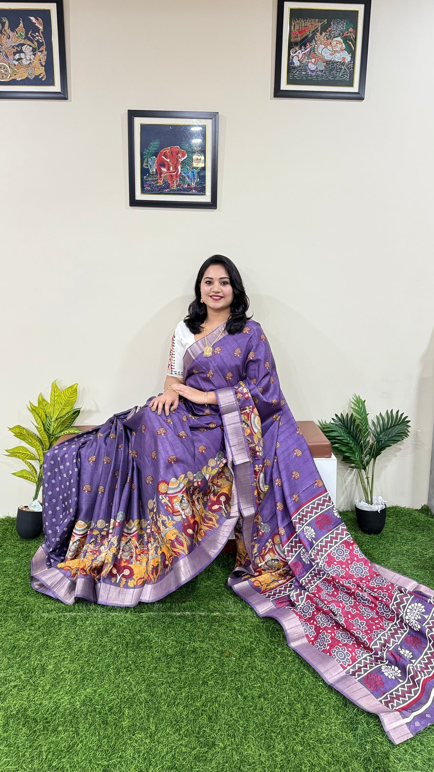 Soft Handloom Semi Tussar Saree with Intricate Kalamkari Design