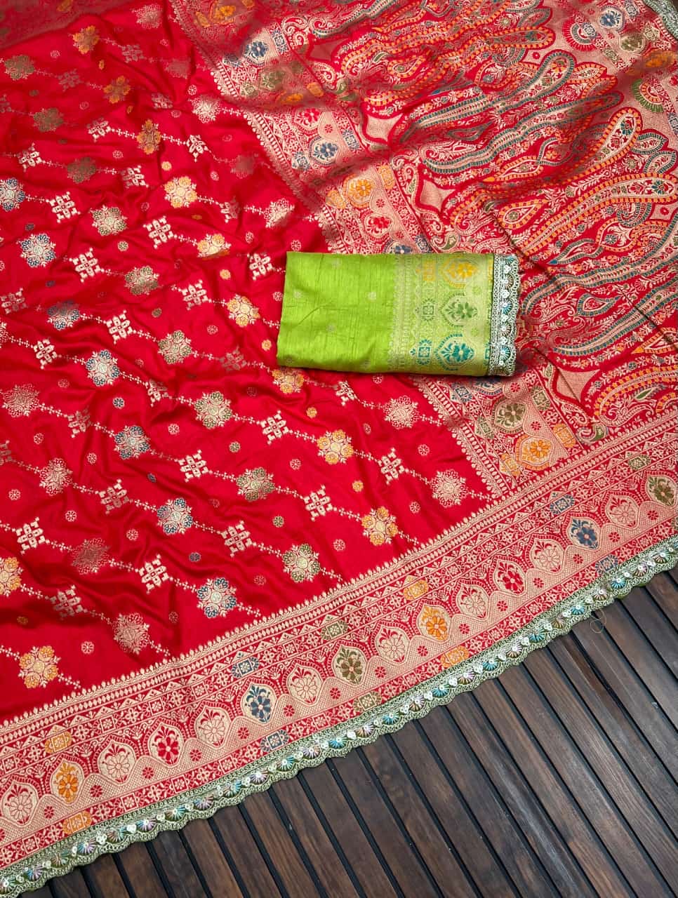 Pure Masharu Silk Lakhnavi Meena Jacquard Saree
