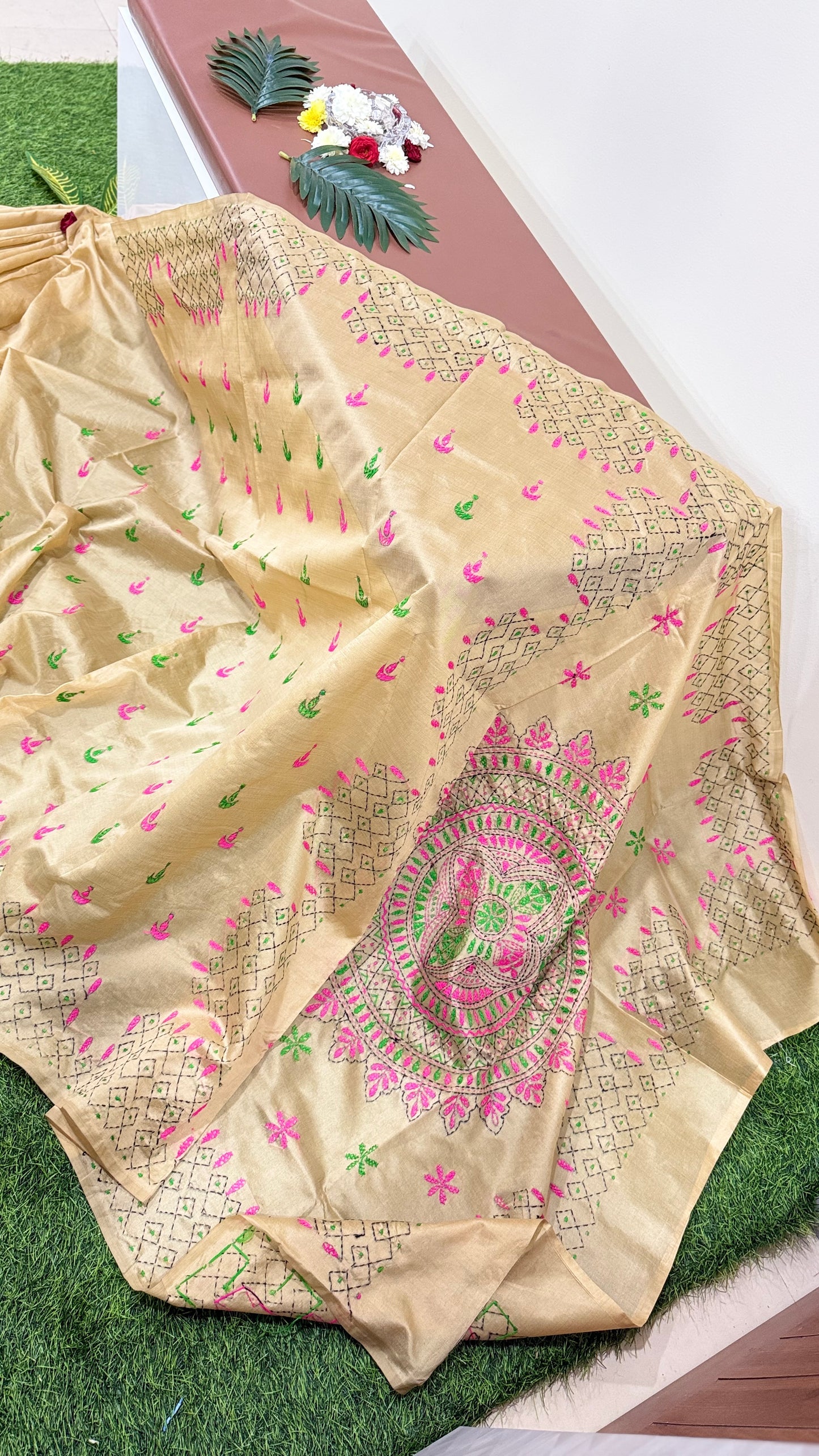 Kantha Stitch Saree Handcrafted Elegance Meets Assam Silk