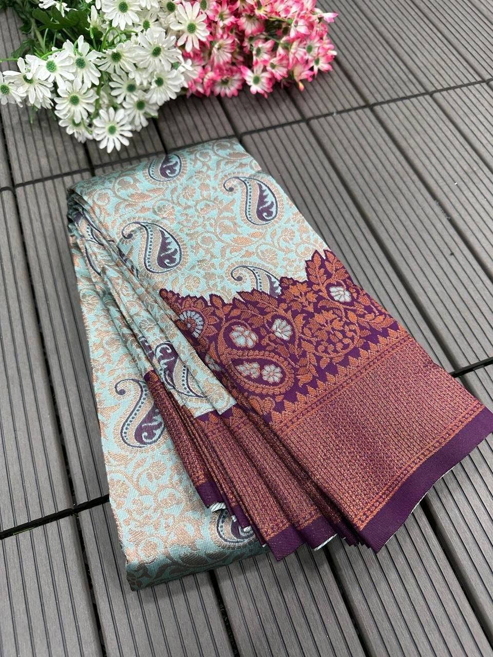 Triple Weaving Zari Tissue Silk Saree