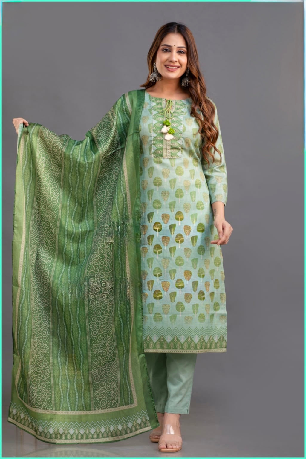 Cotton Linen Kurta Pant Dupatta Set with Digital Print and Kota Chanderi Dupatta – Sizes 38 to 44
