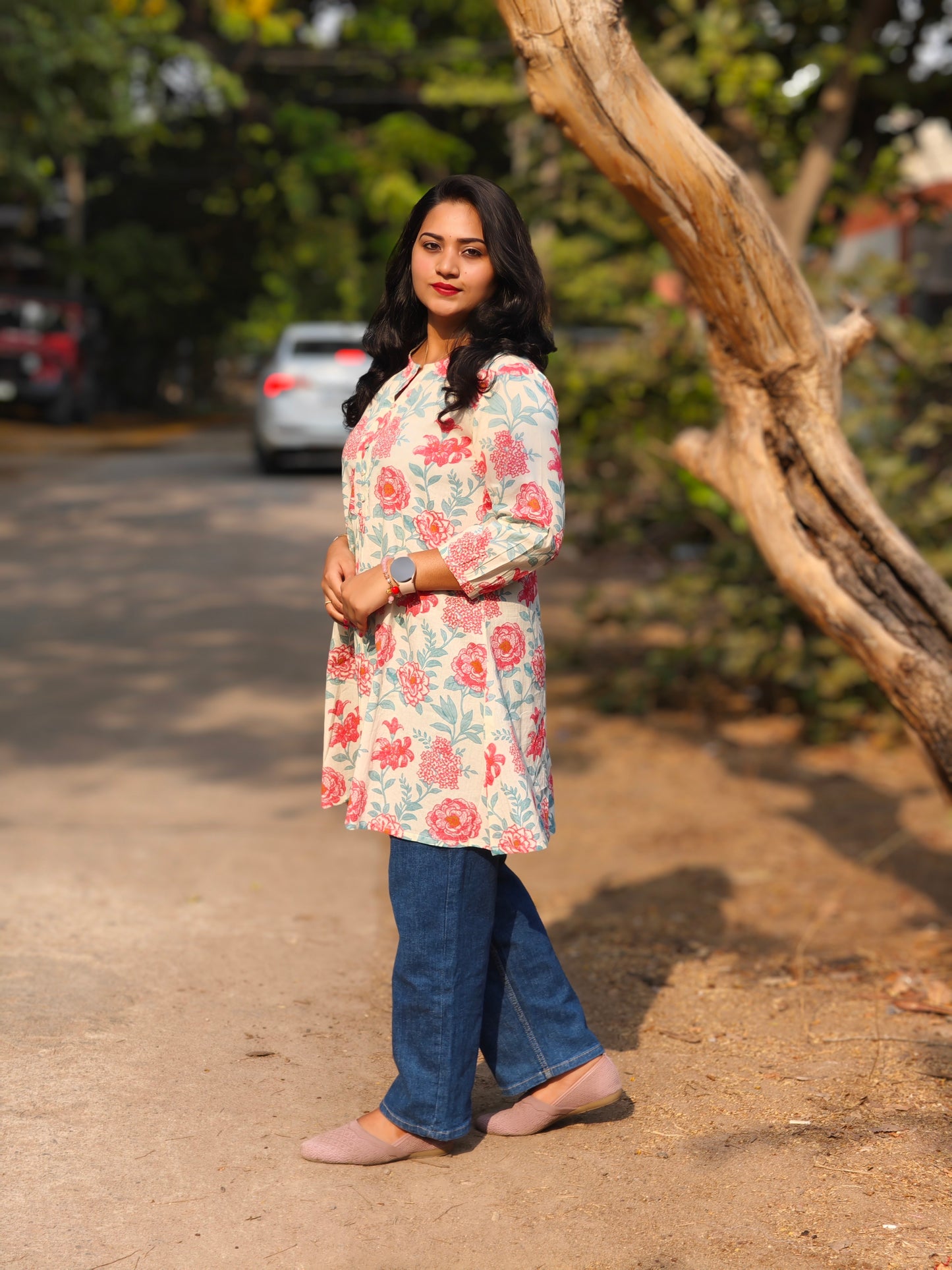Cream Cotton Floral Tunic 114