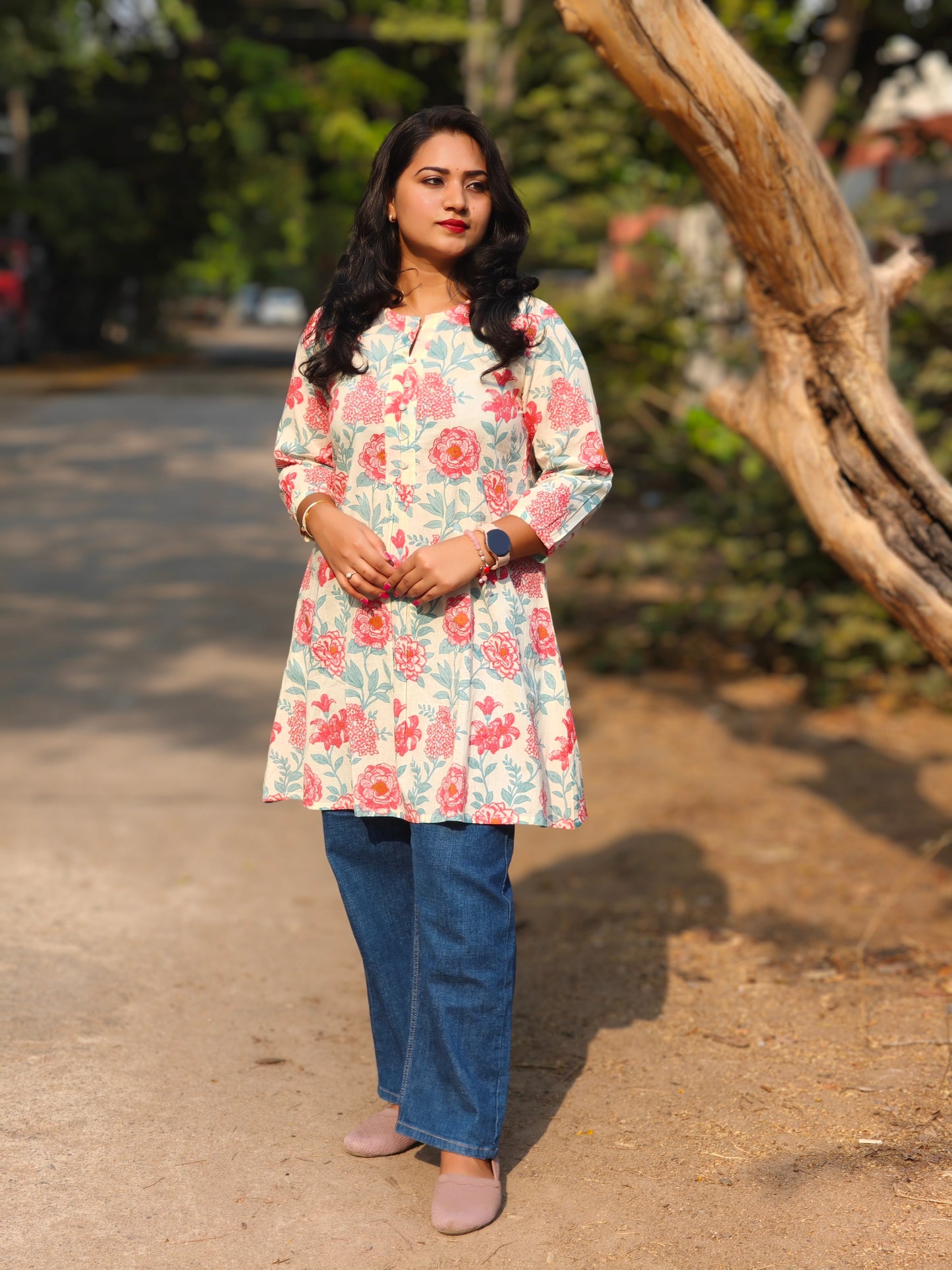 Cream Cotton Floral Tunic 114