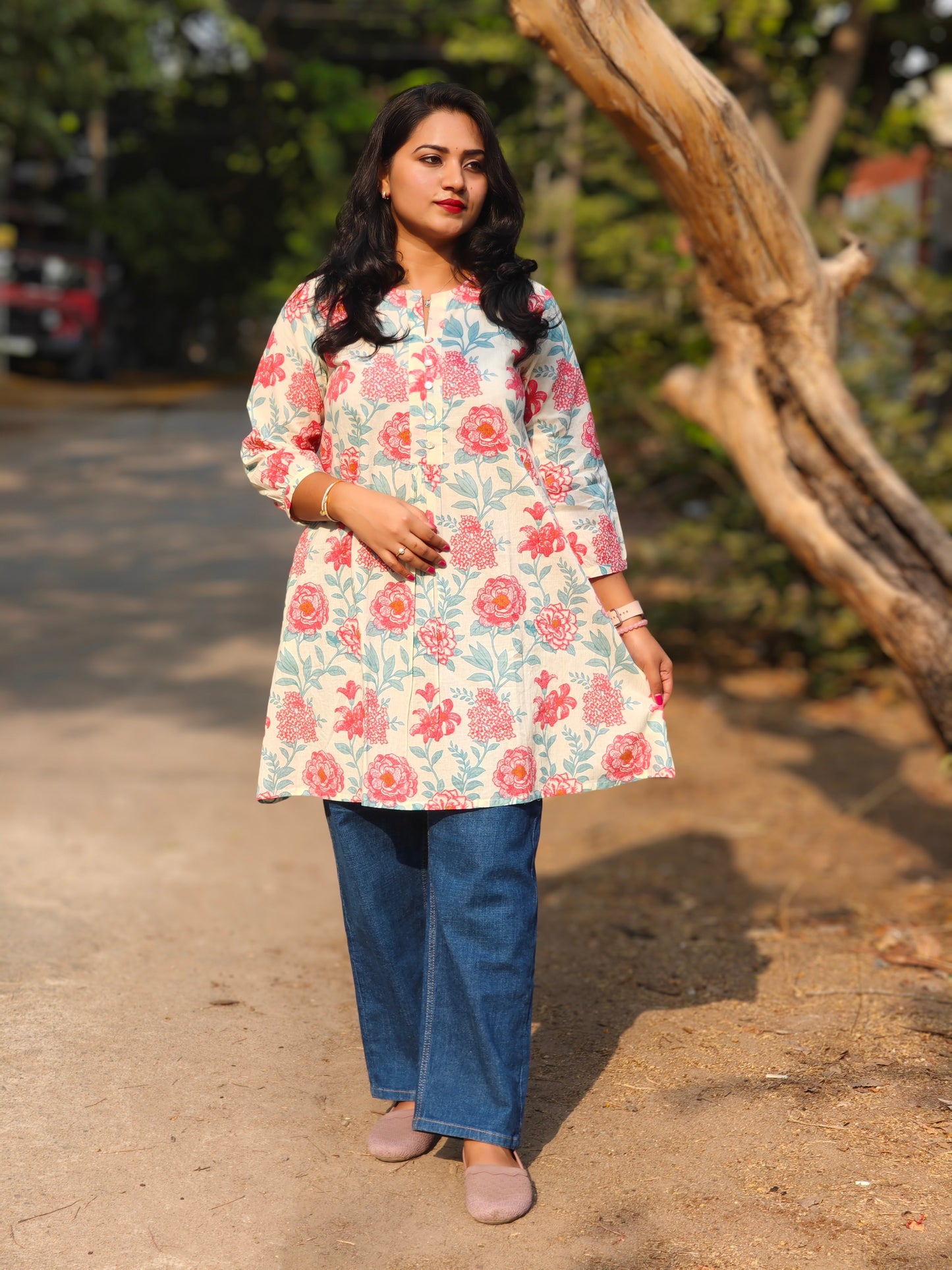 Cream Cotton Floral Tunic 114