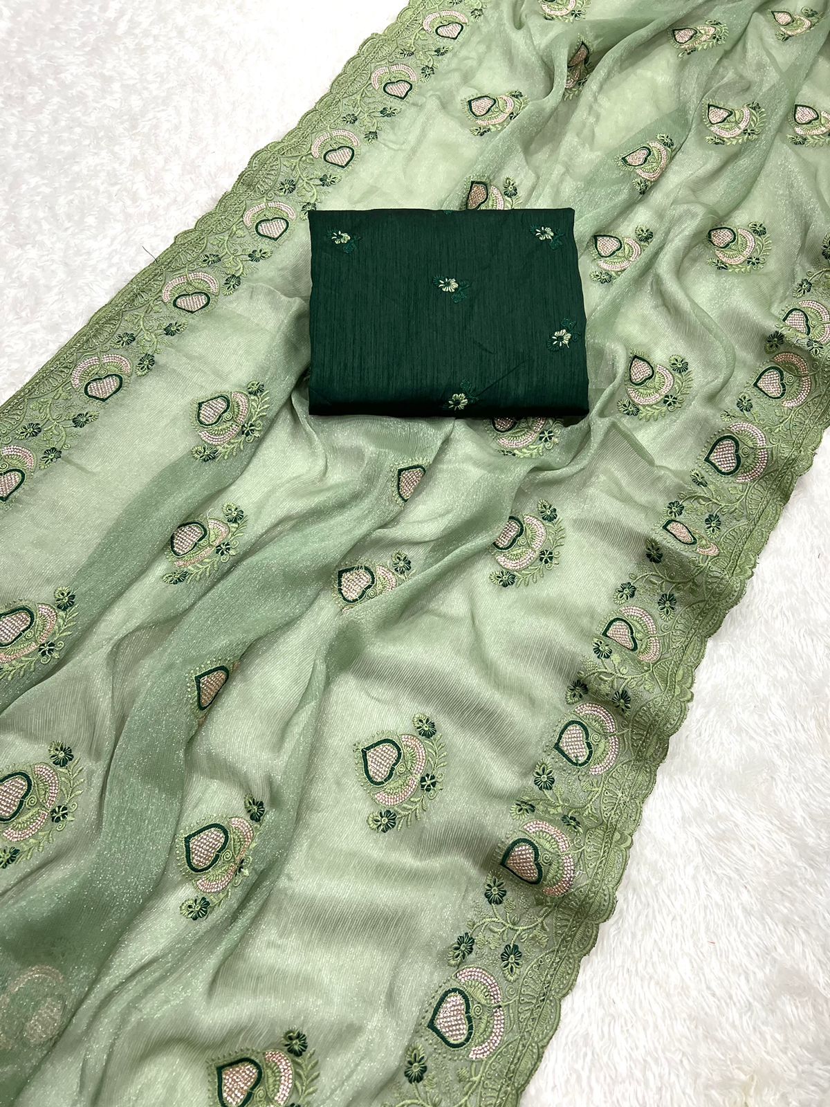 Fancy Simmar Chiffon Saree with Multi Zari Embroidery & Art Silk Butti Embroidery Blouse