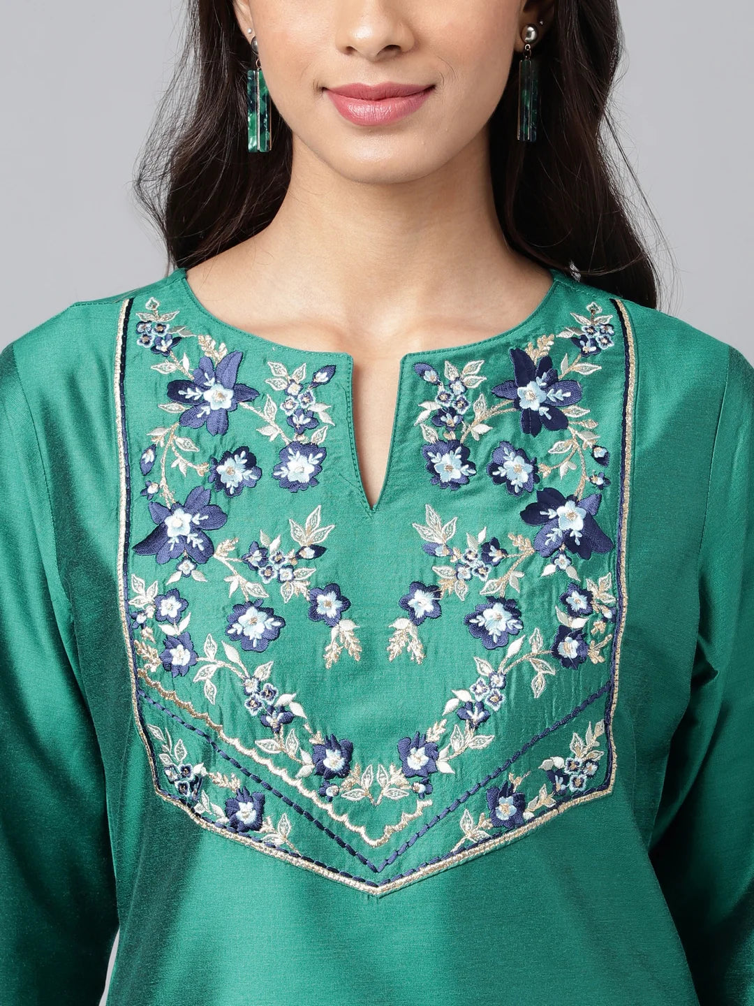 Peacock Green Poly Silk Solid Straight Kurta 4164