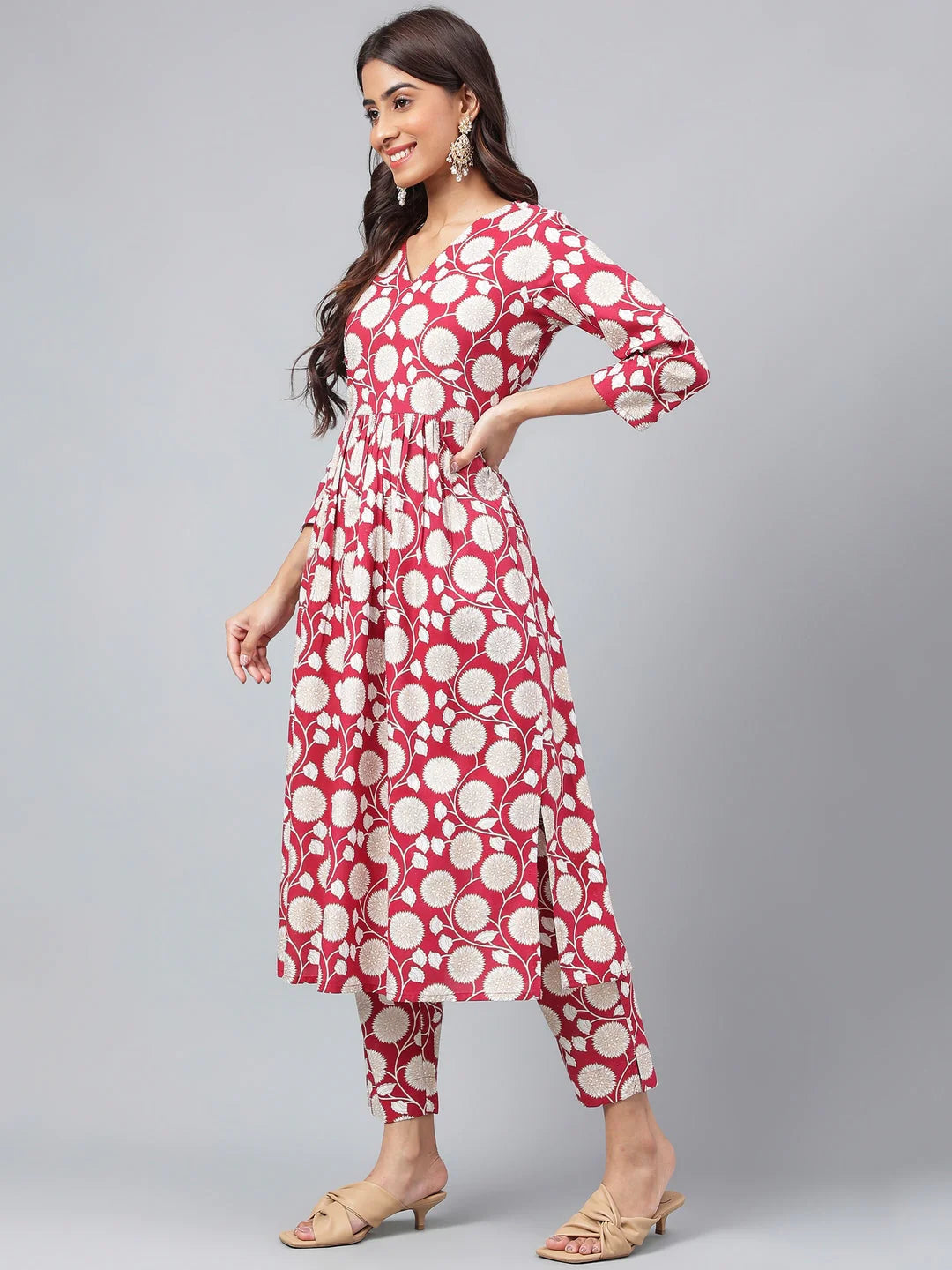 Maroon Cotton Floral Printed Co-Ords Set JAC715