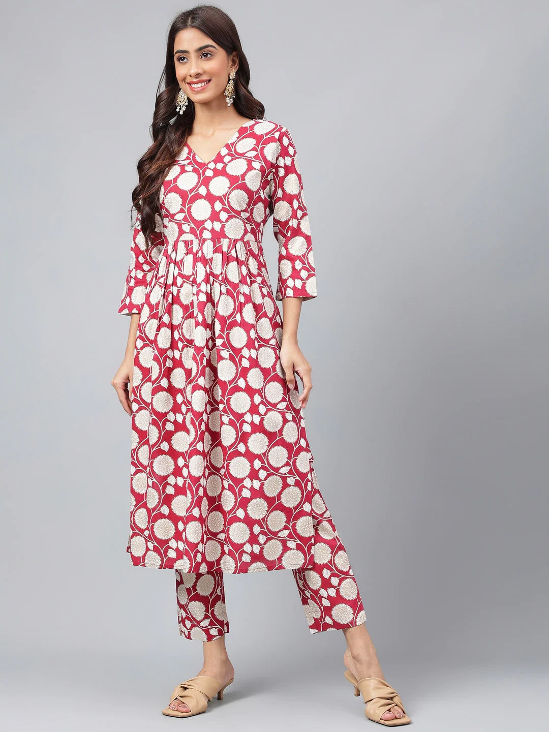 Maroon Cotton Floral Printed Co-Ords Set JAC715