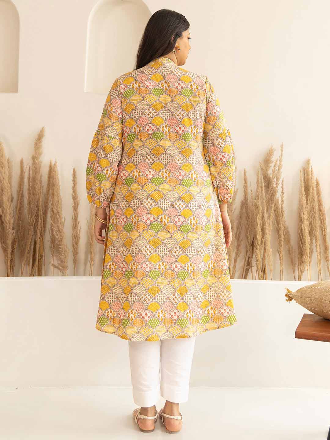 Plus Size Multicolor Cotton Ethnic Motifs A-Line Kurta – 3XL to 5XL