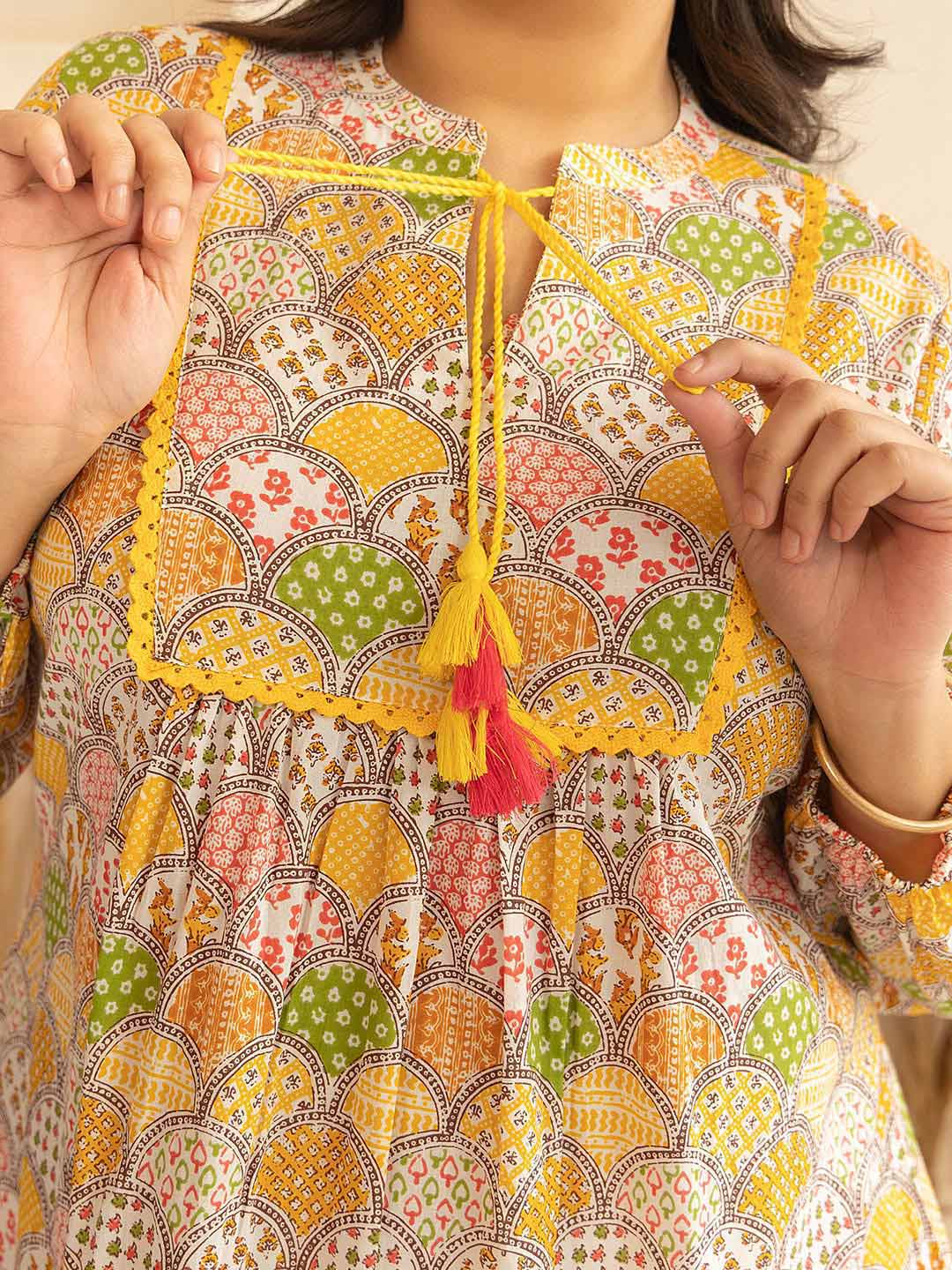 Plus Size Multicolor Cotton Ethnic Motifs A-Line Kurta – 3XL to 5XL
