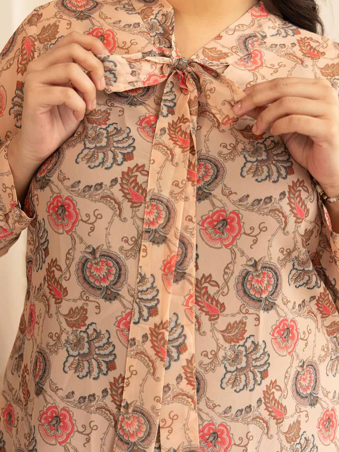 Women’s Peach Georgette Floral Printed Regular Fit Top – Plus Size 3XL to 6XL