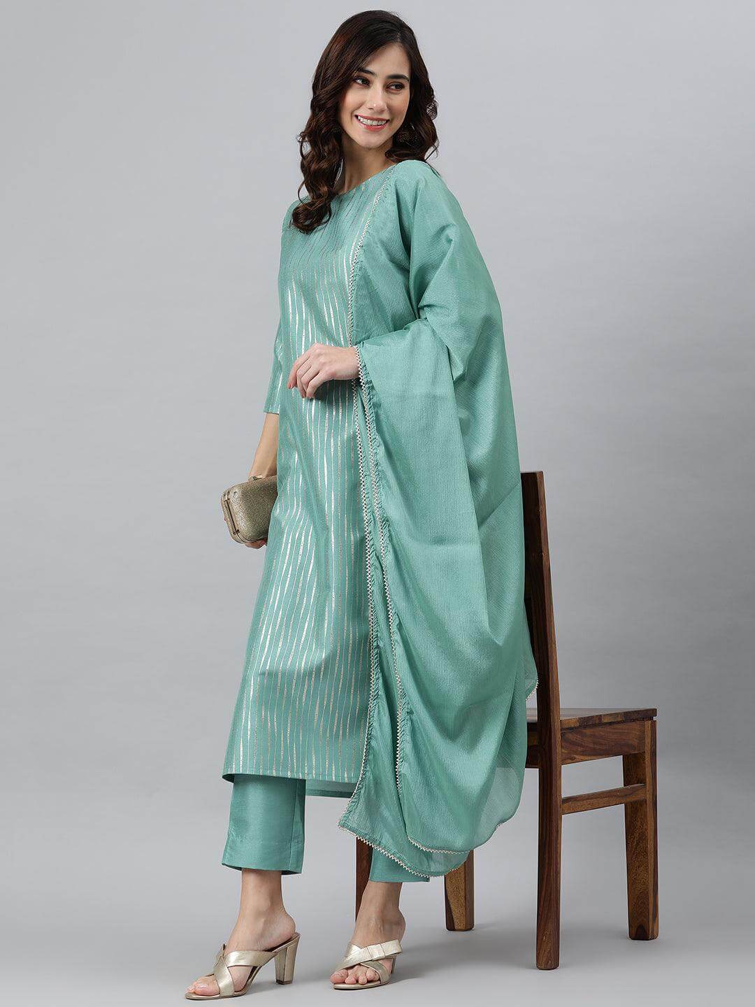 GREEN SILK KURTI WITH PANT AND DUPATTA S320JA