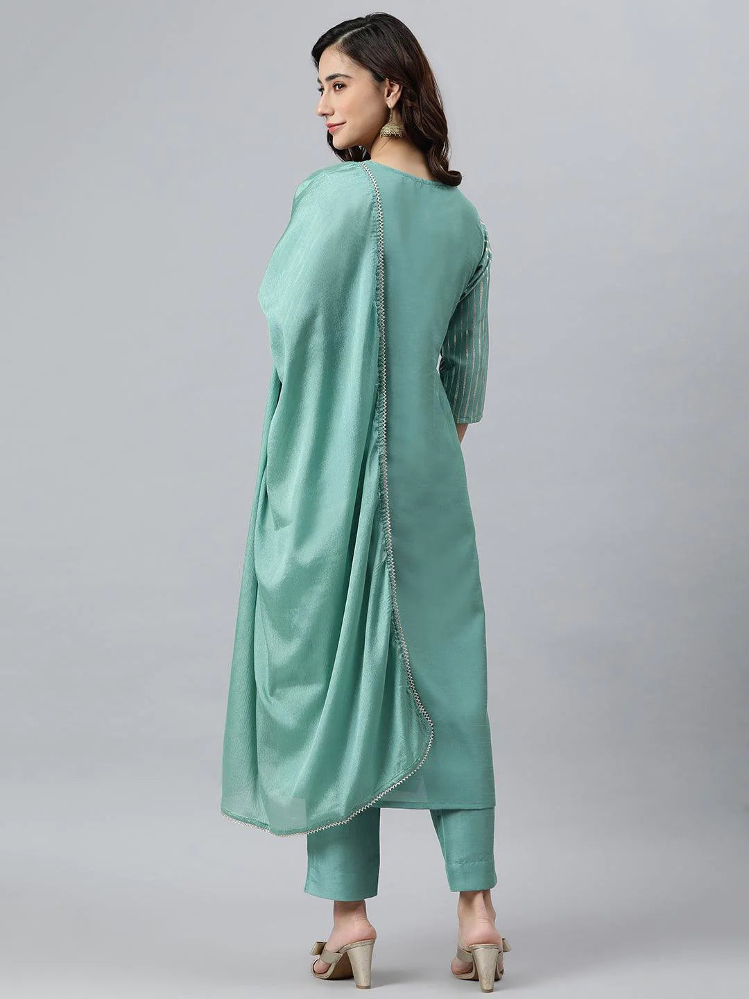 GREEN SILK KURTI WITH PANT AND DUPATTA S320JA