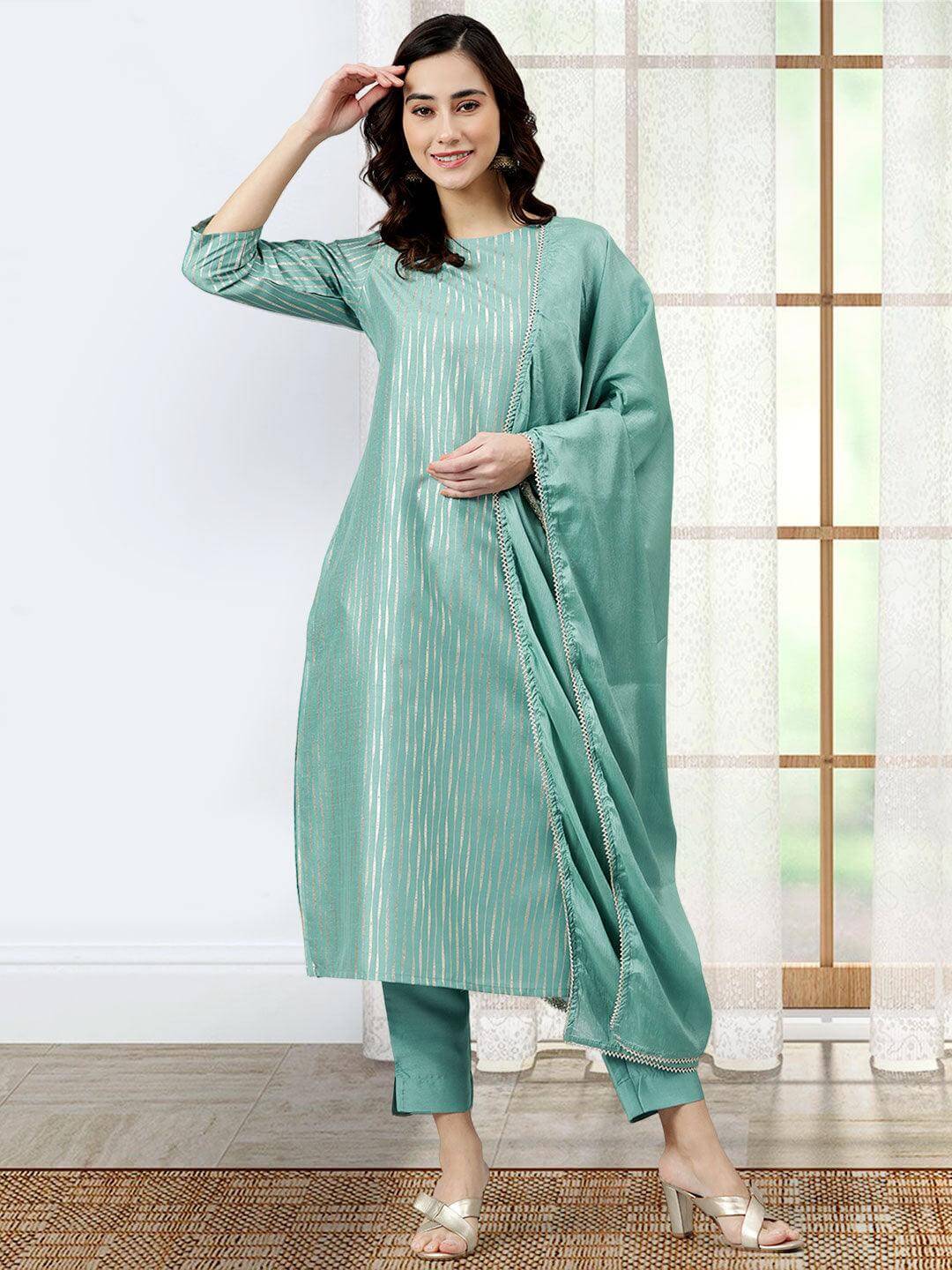 GREEN SILK KURTI WITH PANT AND DUPATTA S320JA