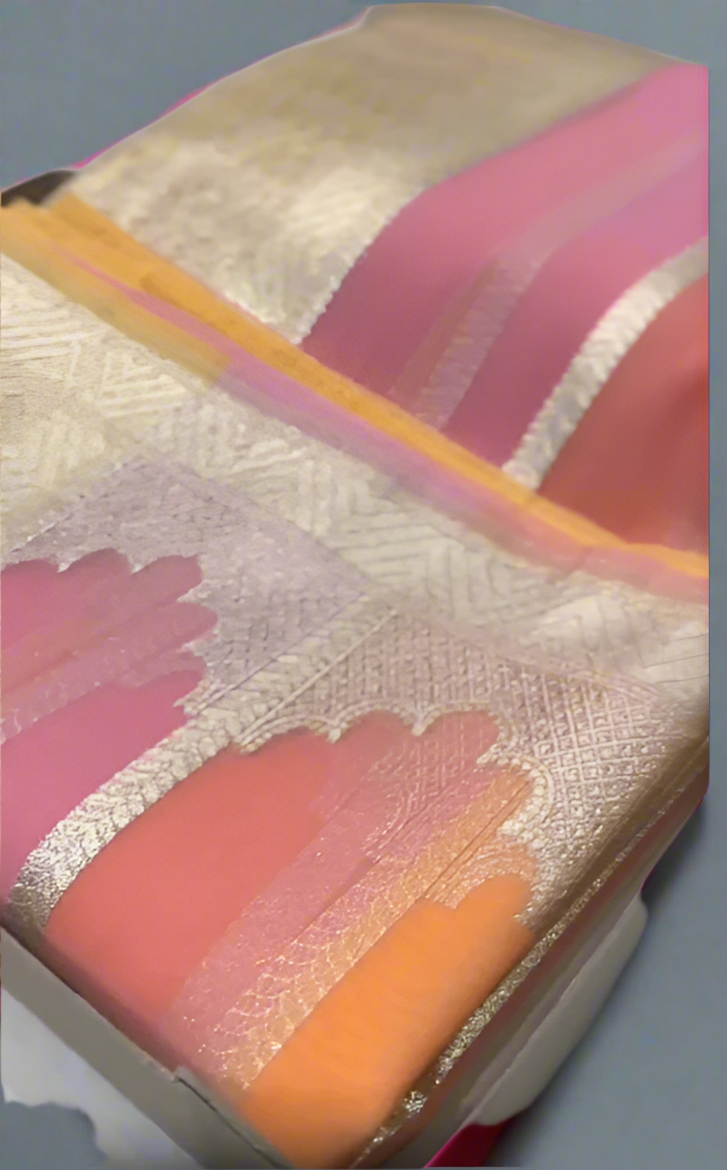 Banarasi handloom kora organza rankaat saree with allover zari stripe weaving and blouse piece