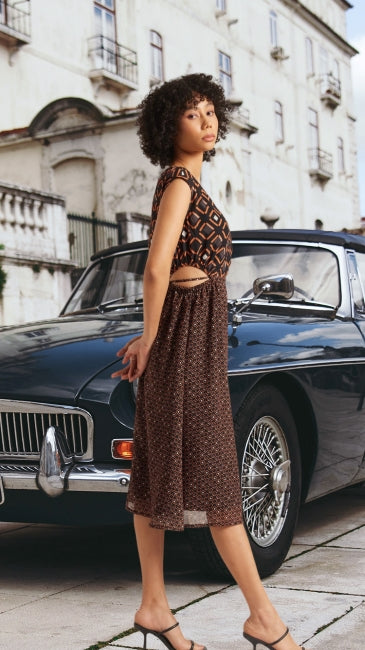 Black Geometric Side Cut-Out Dress