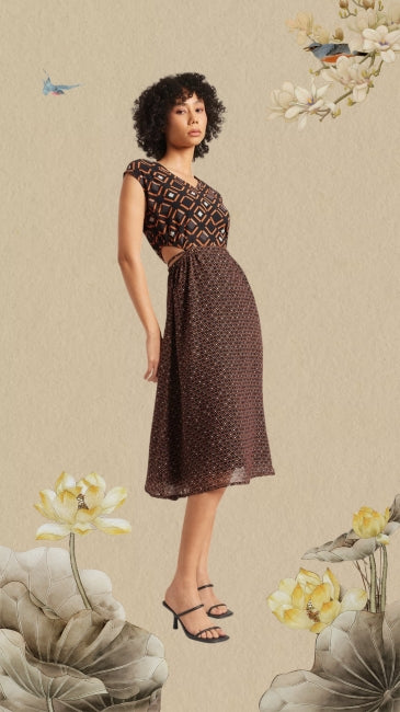 Black Geometric Side Cut-Out Dress