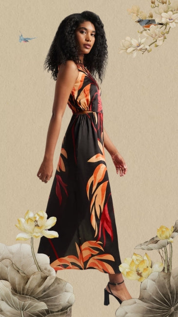 Abstract Side Slit Maxi Dress