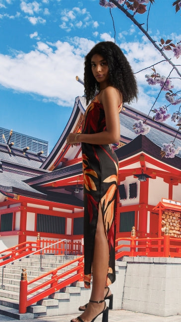 Abstract Side Slit Maxi Dress